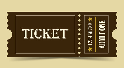 Vector vintage ticket. Cinema, theater, concert, play, party, event, festival ticket realistic templat. Ticket icon for website.