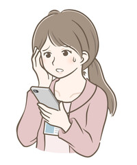 スマホを見て焦る若い私服女性社員