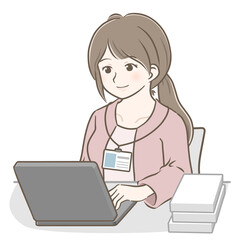 パソコンを操作する若い私服女性社員