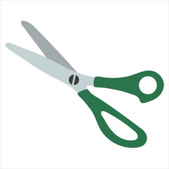 Open scissors on a white background in a flat style. The icon is a sewing tool