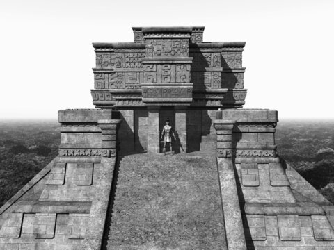 Maya Tempel in Schwarz und Weiß