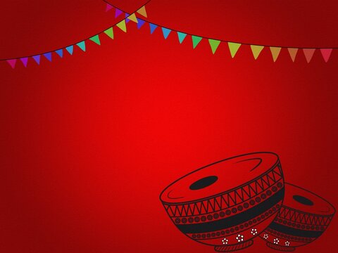 background with red and white stripes and ancient music instrument nagada