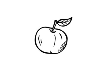 A cute apple is drawn with a black outline. Coloring book, doodle icon. Vector illustration