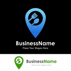 Food point with fork and spoon pin vector logo design. Suitable for business, food, drink, web and art