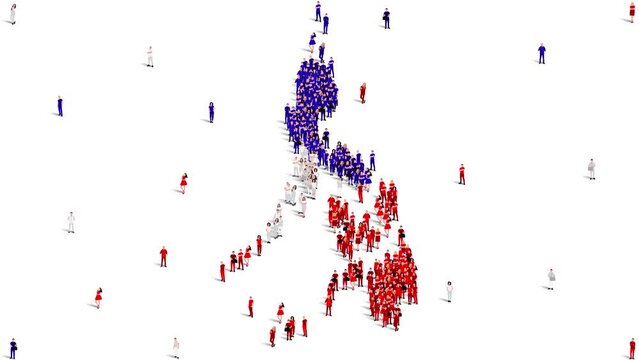 Philippines Map and Flag. A large group of people in the Philippines flag color form to create the map. 4K Animation Video.