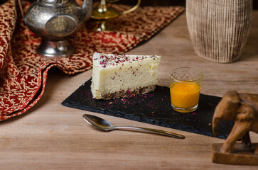 Coconut cheesecake. Dessert in indian restaurant