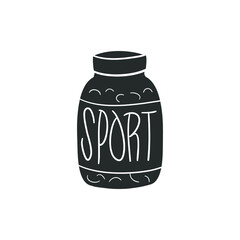 Protein Pills Icon Silhouette Illustration.Sport Workout Vitamin Vector Graphic Pictogram Symbol Clip Art. Doodle Sketch Black Sign.