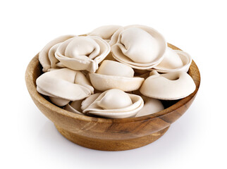 Raw meat dumplings in bowl isolated on white background. With clipping path.