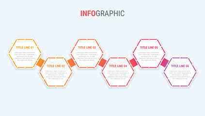 Red infographic template. 6 steps honeycomb design. Vector timeline elements for presentations.
