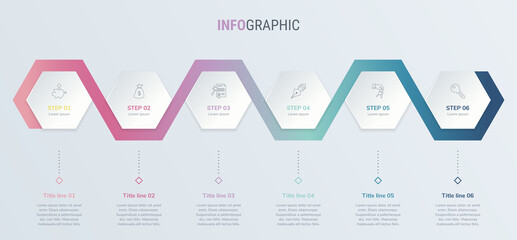 Timeline infographic design vector. 6 options, honeycomb workflow layout. Vector infographic timeline template in vintage colors.
