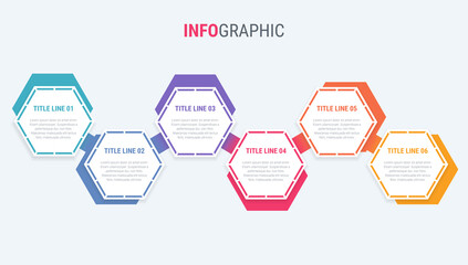 Colorful diagram, infographic template. Timeline with 6 options. Honeycomb  workflow process for business. Vector design.
