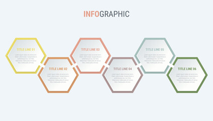 Vintage colors diagram, infographic template. Timeline with 6 steps. Honeycomb  workflow process for business. Vector design.
