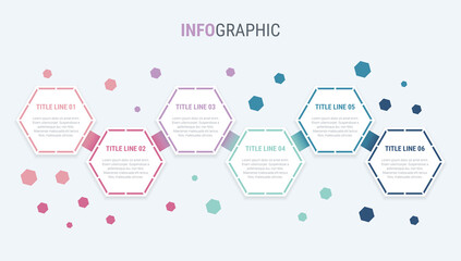 Infographic template. 6 options honeycomb design with beautiful vintage colors. Vector timeline elements for presentations.
