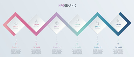 Timeline infographic design vector. 6 options, square workflow layout. Vector infographic timeline template in vintage colors.
