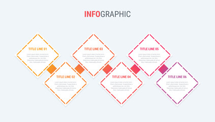 Red infographic template. 6 steps square design. Vector timeline elements for presentations.
