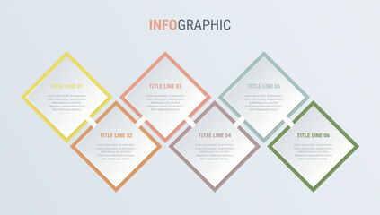 Vintage colors diagram, infographic template. Timeline with 6 steps. Square workflow process for business. Vector design.
