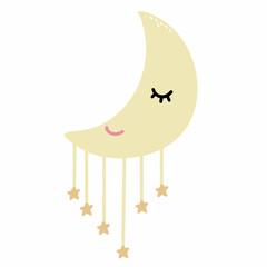 Sleeping moon in nightcap isolated on white background. Crescent in hat vector illustration