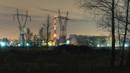 zakłady przemysłowe nocą w zimie na Śląsku w Polsce, Jastrzębie Zdrój
