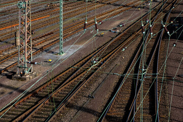 Railway tracks with switches at a big freight station shunting yard in Hagen-Vorhalle  Germany....