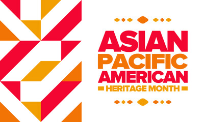 Asian Pacific American Heritage Month in May. Сelebrates the culture, traditions and history of Asian Americans and Pacific Islanders in United States. Vector poster. Illustration with east pattern