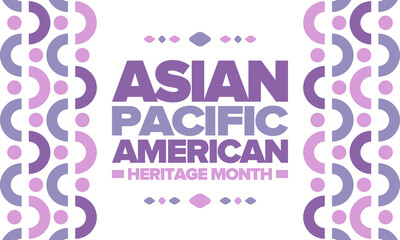 Asian Pacific American Heritage Month in May. Сelebrates the culture, traditions and history of Asian Americans and Pacific Islanders in United States. Vector poster. Illustration with east pattern