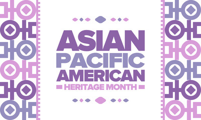 Asian Pacific American Heritage Month in May. Сelebrates the culture, traditions and history of Asian Americans and Pacific Islanders in United States. Vector poster. Illustration with east pattern