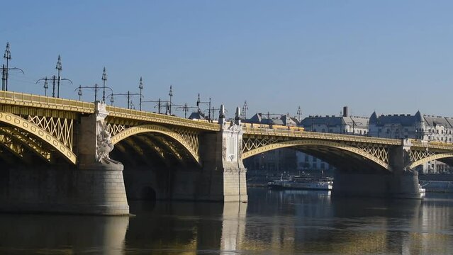 Margaret or Margit Bridge with traffic over Danube river in Budapest Hungary