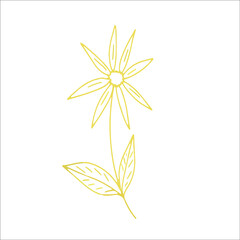 Single element gold flower in doodle style. Hand drawn vector illustration.
