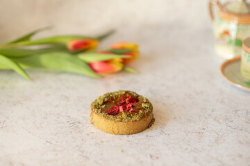 Frangipane Pistachio and Raspberry Tartlet for Afternoon Tea