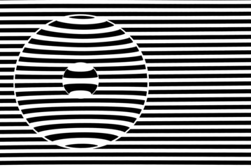 Magnifying lenses against black and white stripes creating illusion of refraction of light