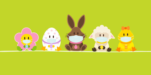 Banner Osterhase & Freunde Mit Ente Maske Grün