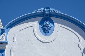Close view of a traditional pediment in the village of Luz, Algarve, Portugal