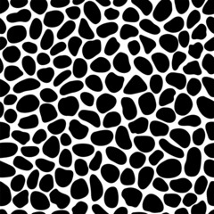Seamless pattern with stone mosaic.Ceramic tile with a chaotic pattern.Black and white vector illustration.