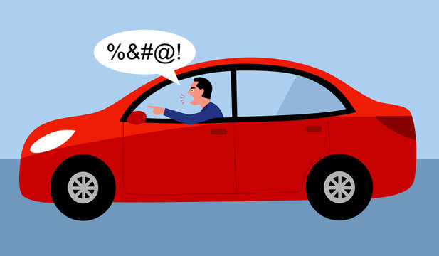 Angry car driver shouting in flat design. Road rage concept vector illustration.
