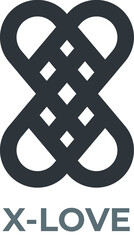 letter X logo design with love heart logomark