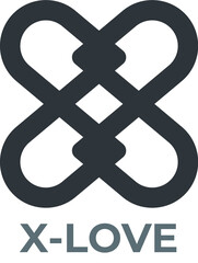 letter X logo design with love heart logomark