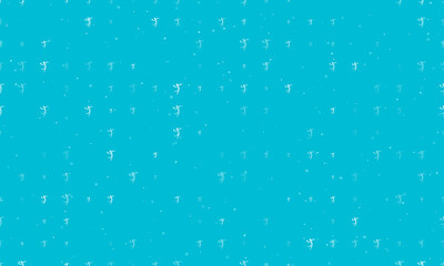 Seamless background pattern of evenly spaced white handball symbols of different sizes and opacity. Vector illustration on cyan background with stars