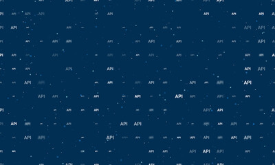 Seamless background pattern of evenly spaced white api symbols of different sizes and opacity. Vector illustration on dark blue background with stars