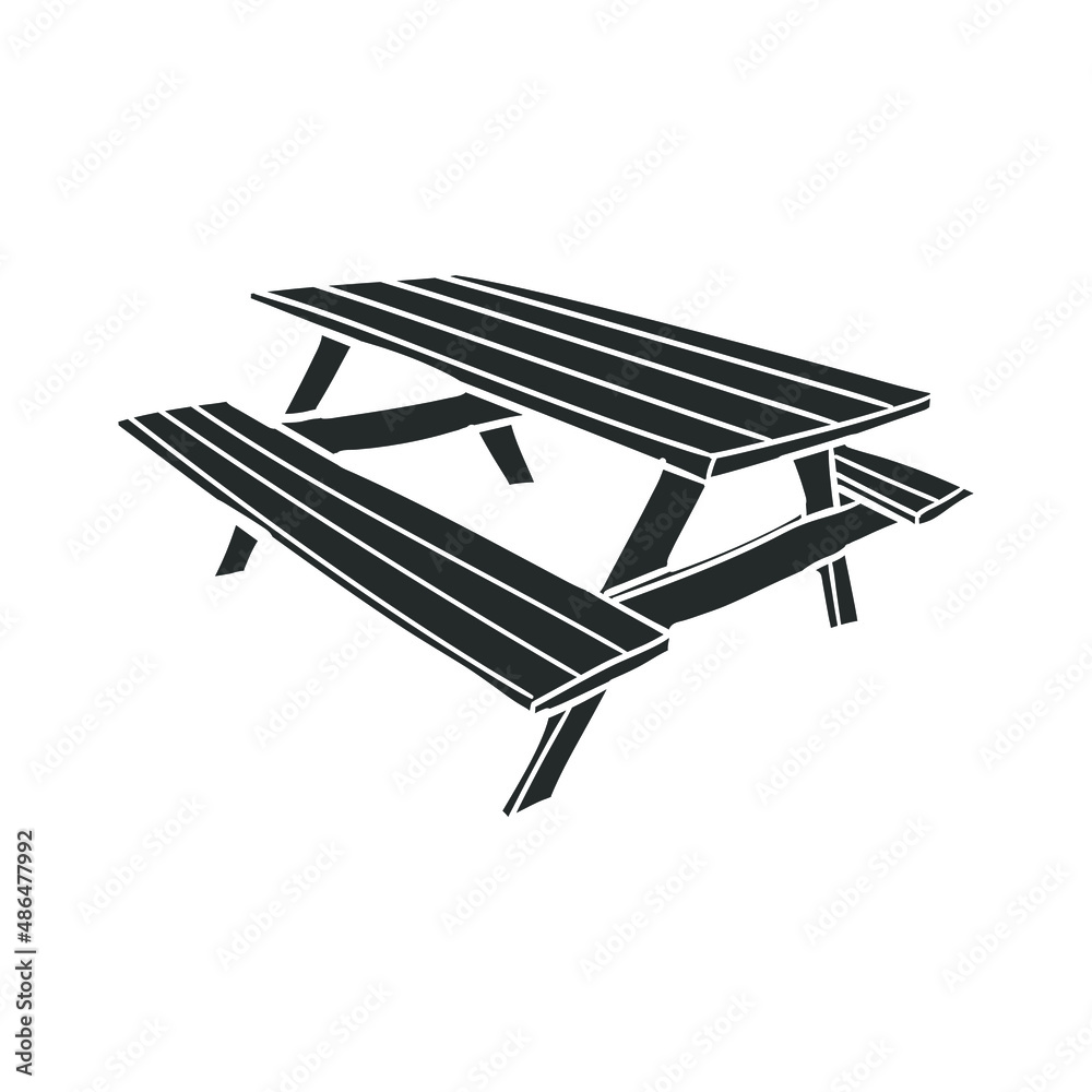 Sticker Picnic Table Icon Silhouette Illustration. Furniture Outdoor Park Vector Graphic Pictogram Symbol Clip Art. Doodle Sketch Black Sign.