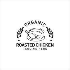 Roasted chicken food logo design idea in emblem style template
