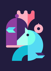 Creative chess poster in flat style. Abstract placard design.