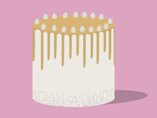 Vector illustration of a beautiful cake on a pink background.