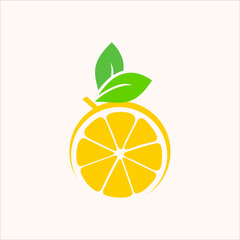 Flat illustration of lemon fruit slice in cartoon style