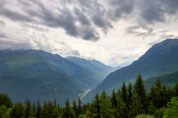 View on French Alps at sunset