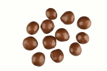 chooclate coats nuts isolated on white background with clipping path