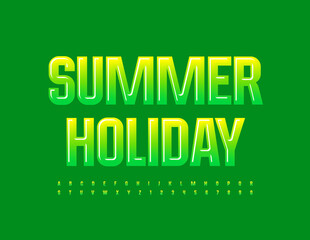 Vector seasonal banner Summer Holiday. Green gradient Font. Fresh Alphabet Letters and Numbers set