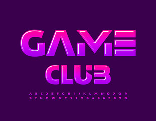 Vector creative sign Game Club with gradient color Font. Modern Alphabet Letters and Numbers set