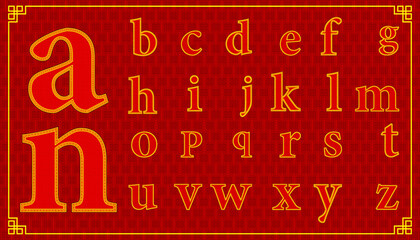 Lucky lowercase alphabet A to Z character consonant for happy chinese new year style. vector illustration eps10