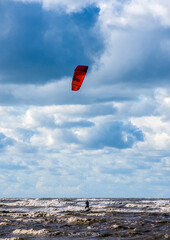 Wind surfing on Ainsdale beach, Southport, UK.