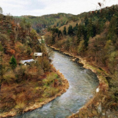 Trendy beautiful travel landscape, bright colors of power of nature. Touristic famous location. Oil painted wall art print in large size, creative drawing design. Contemporary pictorial artwork